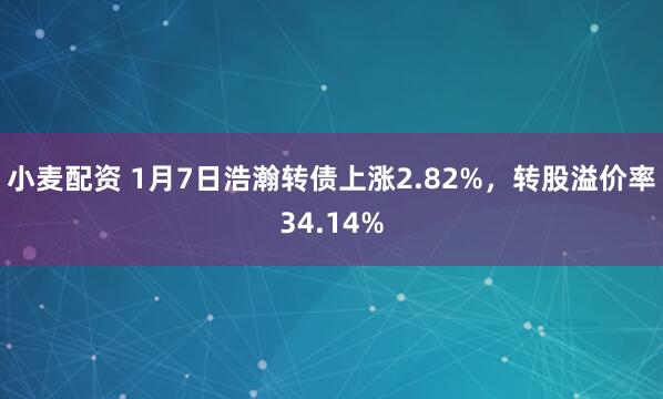 小麦配资 1月7日浩瀚转债上涨2.82%，转股溢价率34.14%